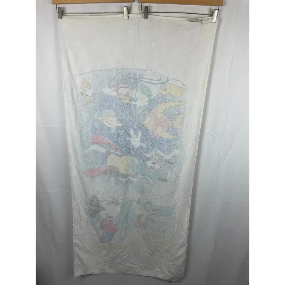 Disney Mickey Beach Towel Franco Vintage Pluto Fish Donald Duck Cotton 90s